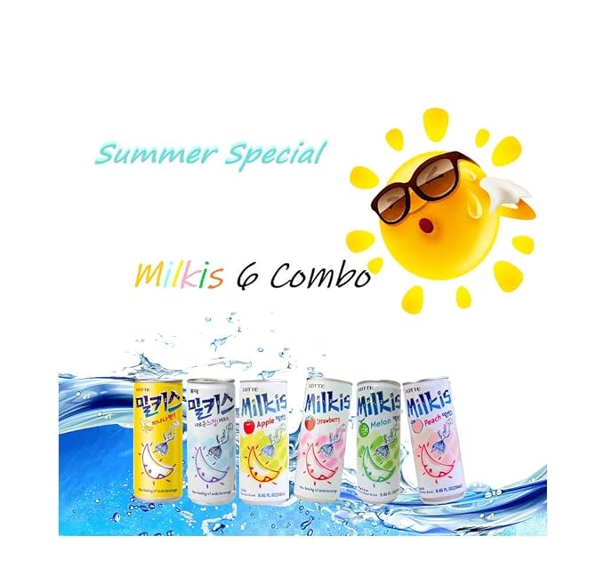 Lotte Milkis 6 Flavors Combo (Original Apple Melon Peach Banana &amp Strawberry) (6 Flavors Pack of 1)