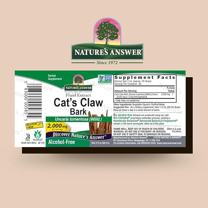 Nature's Answer Cat's Claw Bark Liquid Extract Supplement 2 Ounce - Alcohol Free Cats Claw Tincture &amp Capsules Alternative for Joint &amp Muscle Support Vegan Non-GMO Gluten Free Kosher