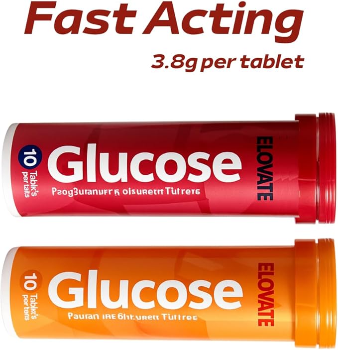 ELOVATE Fast Acting Glucose Tablets Peach &amp Raspberry Variety – Raise Low Blood Sugar 15g Per Serving Chewable Gluten Free – 8 Tubes (80 Count Multiflavor)