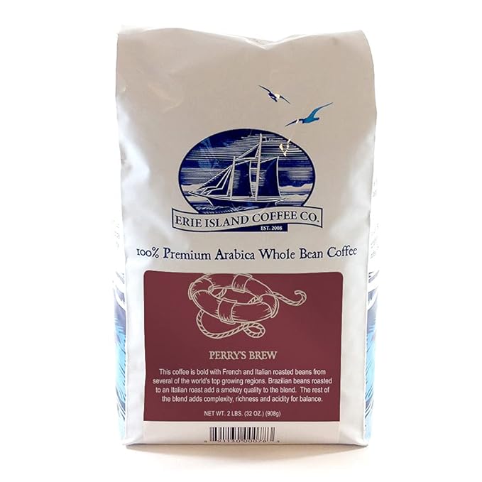 Erie Island Coffee Whole Bean Perry’s Brew Dark Roast 2 LB. Bag French and Italian Roasted Beans from Several of the World's Top Growing Regions.