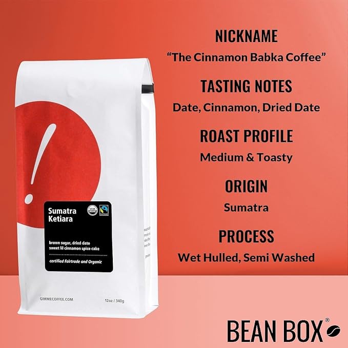 Sumatra Ketiara - Certified Fairtrade Organic - Roasted by Gimme! Coffee - Whole Bean Coffee - 5 Pound Bag
