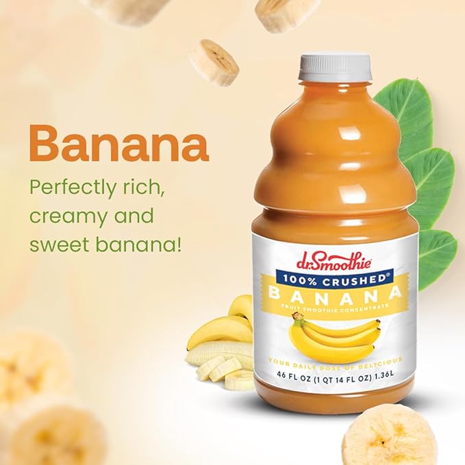 Dr. Smoothie 100% Crushed Banana – No Added Sugar Made with Real Fruits/Fruit Juice – Vegan No Artificial Colors or Flavors – Rich &amp Creamy Sweetness of Perfectly Ripe Bananas – 46 oz Bottle
