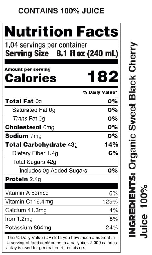 Pomona Organic Pure Black Cherry Juice Cold Pressed Organic Juice Non-GMO No Sugar Added Not from Concentrate Gluten Free Kosher Certified Preservative Free 8.4 Ounce (Pack of 12)