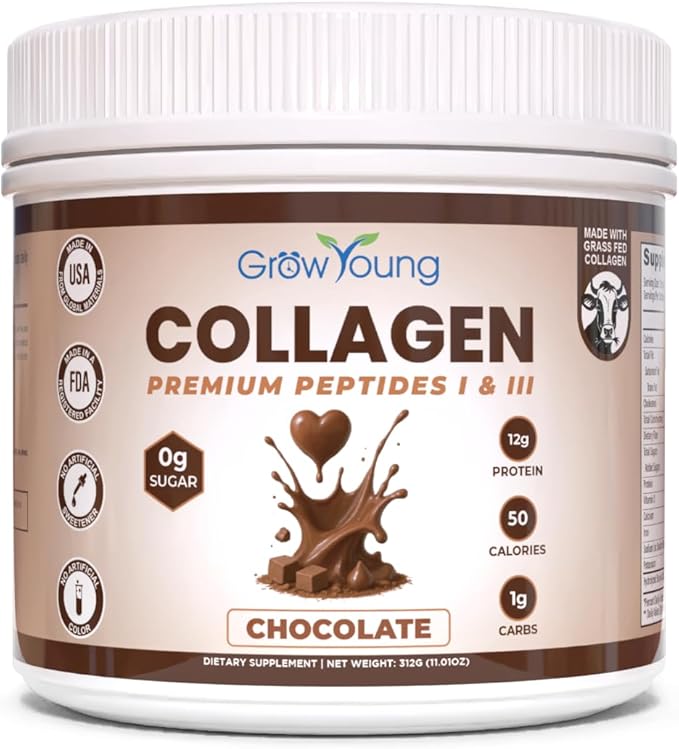 Grow Young Fitness Chocolate Collagen Protein - Promotes Skin Bones Joints Weight Loss Sugar Free (11 oz 20 Servings)