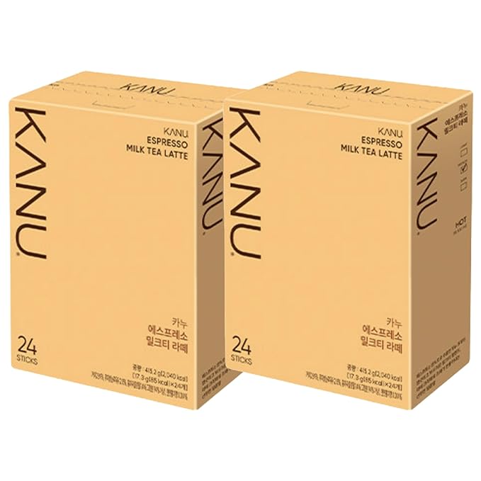 KANU Espresso Milk Tea Latte Instant Sticks 24 Count x 2 Boxes (Total 48) — Café-Style Black Tea &amp Espresso Mix Hot or Iced Single-Serve Korean Latte