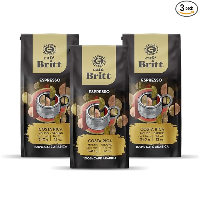 Café Britt® - Costa Rican Espresso Coffee (12 oz.) (3-Pack) - Ground Arabica Coffee Kosher Gluten Free 100% Gourmet &amp Dark Roast