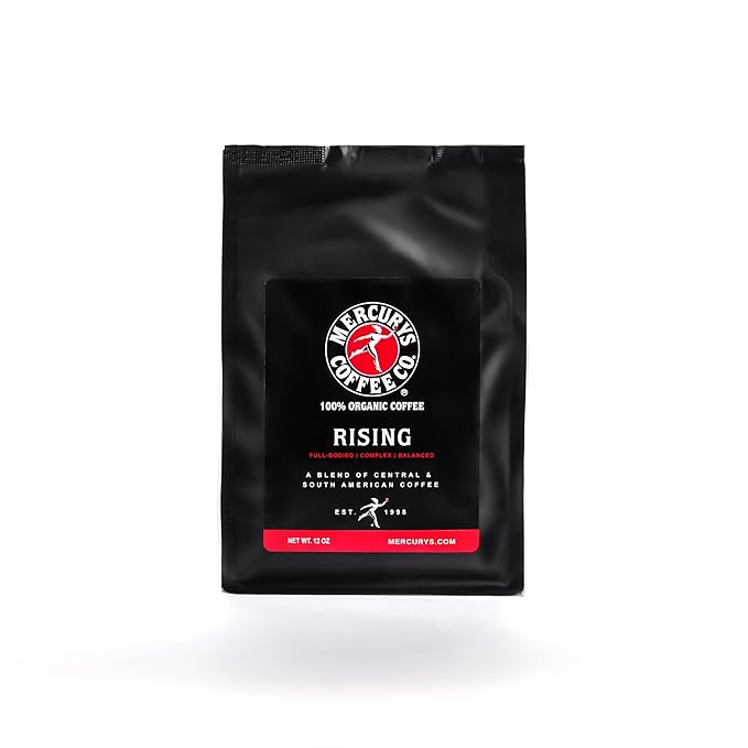 Mercurys Coffee Co. 100% Organic Rising Blend – Full Bodied Complex Balanced Medium Dark Roast Premium Arabica Coffee Sustainably Sourced Whole Bean 12 oz