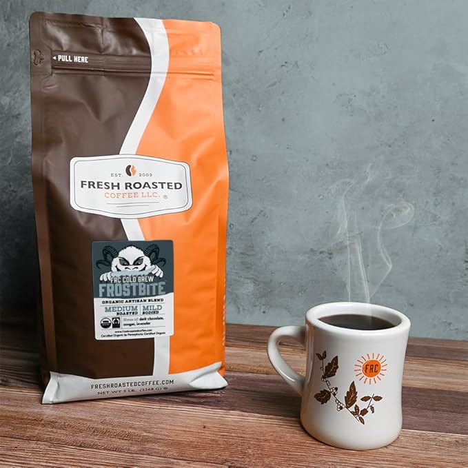 Fresh Roasted Coffee Organic Frostbite Cold Brew | Mold &amp Myco 3rd Party Tested USDA Organic Kosher | Medium Roast | 5 lb Whole Bean