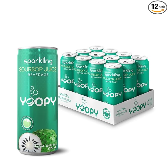 Yoopy Sparkling Soursop Juice – 12 Pack (10.82 fl oz Each) – Made with 55% Real Soursop Juice – No Added Sugar – Tropical &amp Bubbly Drink – Best Served Cold