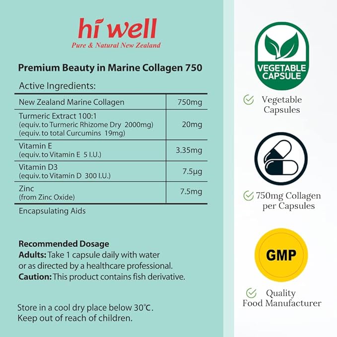 (Pack of 2) Hi Well Premium Beauty in Marine Collagen 750 60 Vege Capsules