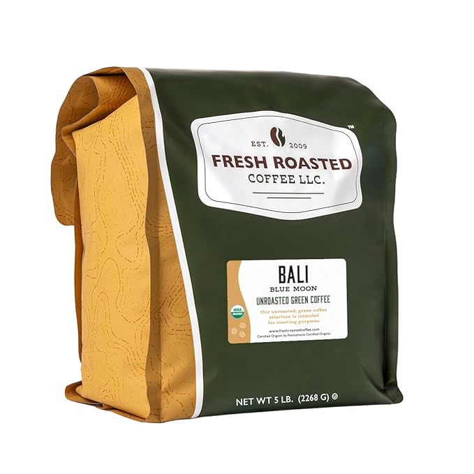 Fresh Roasted Coffee Unroasted Organic Bali Blue Moon | USDA Organic 100% Single Origin Kosher | 5 Pound