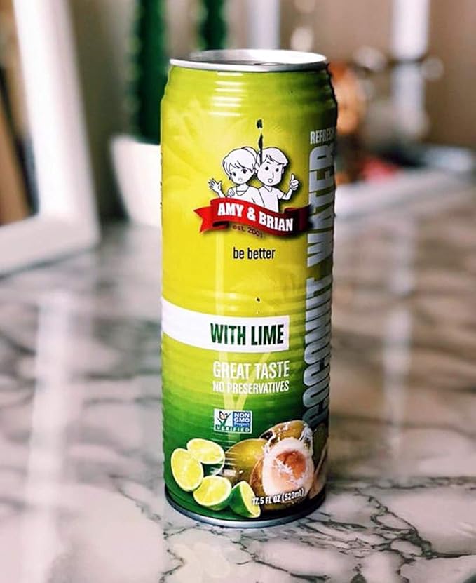 Amy &amp Brian Pure Coconut Water with Lime Non-GMO No Sugar Added Refreshing and Hydrating Real Coconut Water 17.5 Fl Oz (Pack of 12)