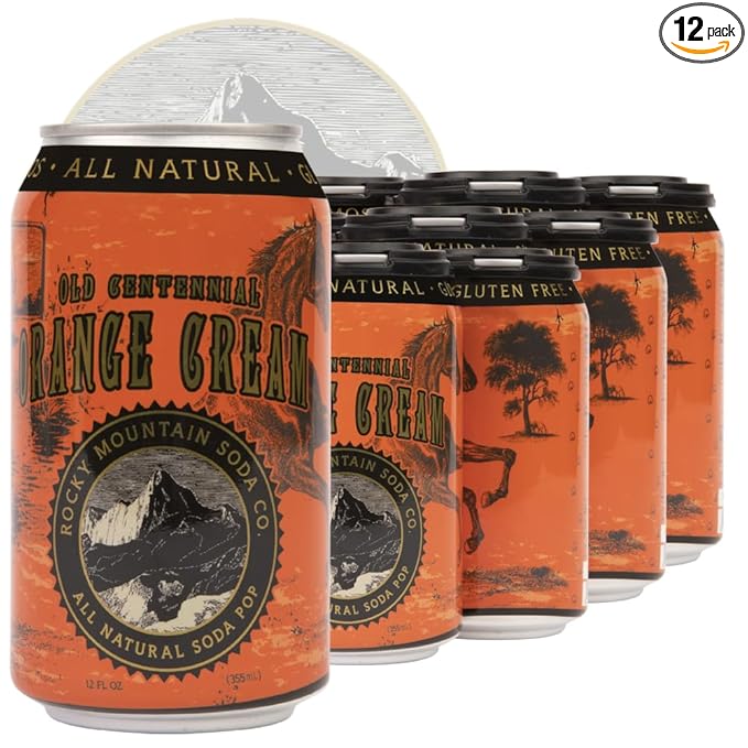 Rocky Mountain Soda 12‑Pack 12 Fl Oz Cans Small‑Batch Craft Soda Pop Gluten‑Free Vegan Organic Cane Sugar No Preservatives No Added Sodium Orange Cream Soda Pop