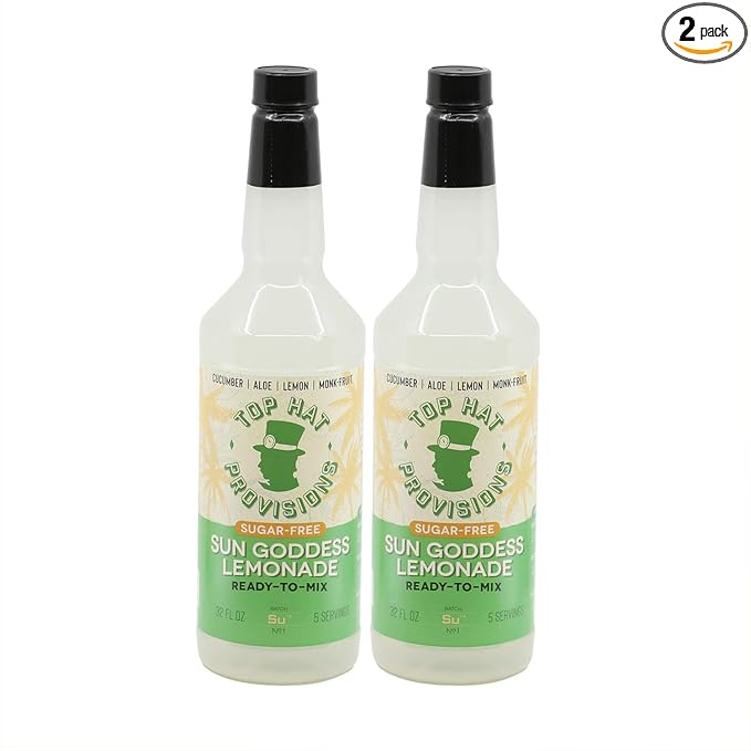 Top Hat Keto Sugar Free Cucumber Lemonade Mix - Naturally Sweetened with Monk Fruit - Craft Mixer for Skinny Cocktail Drinks - 2 Pack of 32oz Bottles