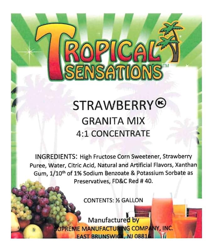 Tropical Sensations Strawberry Granita Slushie Mix – 6 Bottles 64 oz Each – Non-Alcoholic Frozen Drink Mix for Slush Machines – Bulk Case