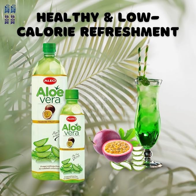 ALEO 1.5L Premium Passion fruit Aloe Vera Drink - Natural No Preservatives No Artificial Colors Superior Taste Award 2025