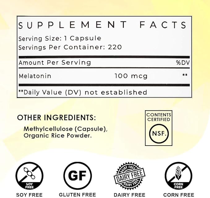 Lifted Naturals Micro Melatonin Family Size - Melatonin for Fast &amp Better Sleep Easy to Swallow 220 Vegetable Capsules with Low Dose Melatonin Non-GMO Fast Dissolve Melatonin 100 mcg