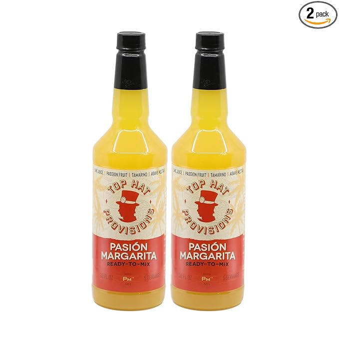 Top Hat Passion Fruit Margarita Drink Mix (Pasión Margarita) - Handcrafted with Passion Fruit Organic Agave Nectar &amp Organic Lime Juice - Low Calorie - 2 Pack of 32oz Bottles