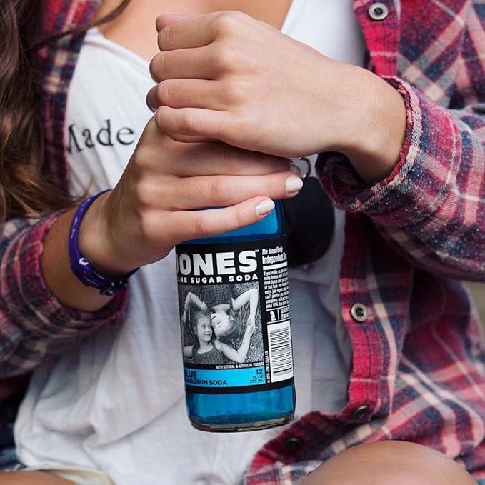 Jones Soda Co. Blue Bubblegum Flavor | 12-Pack | The Original Craft Soda | Made with Pure 100% Cane Sugar | Pop Beverages/Soft Drinks | 12 Oz Glass Bottles