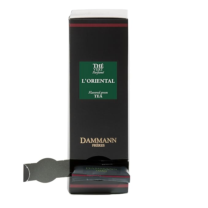 Dammann Freres Sachets L'Ôriental Tea Bags Premium Gourmet French Green Tea Blend Passion Fruit Peach Strawberry Flavors Individually Wrapped 24 Count (Single Pack)