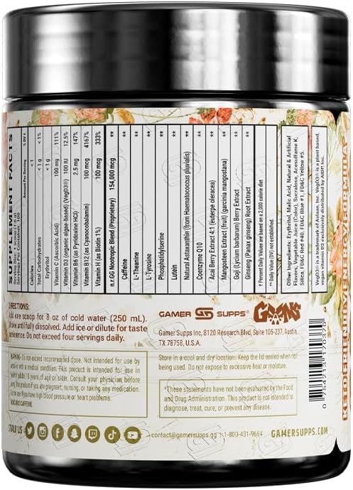 Gamer Supps GG® Energy - Grandma's Ashes by Goons (100 Servings) - Keto Friendly Gaming Energy and Nootropic Blend Sugar Free + Organic Caffeine + Vitamins Powder Drink (Pack of 2)