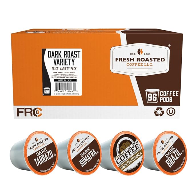 Fresh Roasted Coffee Dark Roast Variety Pack K-Cup Compatible 96 Pods