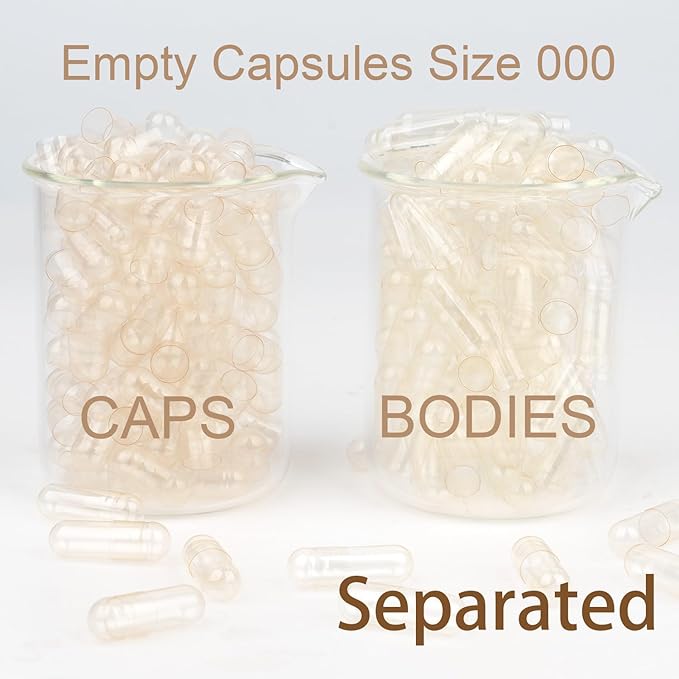 000 Capsules Separated 1000 Count Premium Vegan Empty Capsules Size 000 Separated in 2 Bags Clear Pill Capsule for DIY Supplement Filling