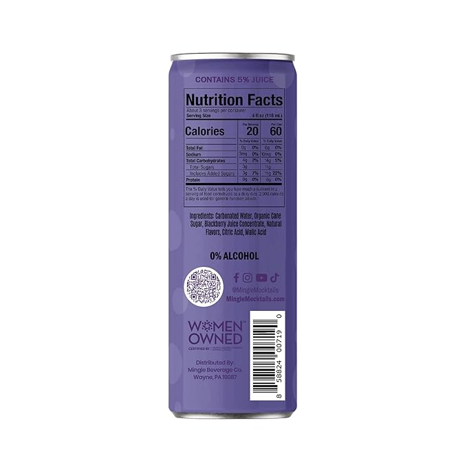 Mingle Mocktails Blackberry Hibiscus Bellini Non Alcoholic Drinks Alcohol Alternative Pre-Mixed Drinks with Real Juice Canned Mocktails or Cocktail Drink Mixer Gluten Free Vegan 24 Pack 12 fl oz