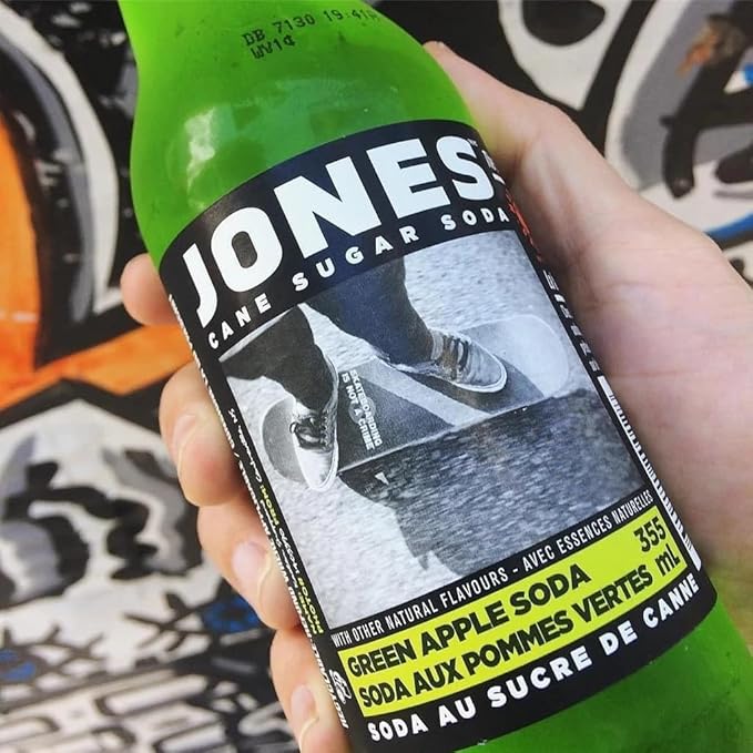 Jones Soda Co. Green Apple Flavor | 12-Pack | The Original Craft Soda | Made with Pure 100% Cane Sugar | Pop Beverages/Soft Drinks | 12 Oz Glass Bottles