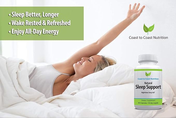 Sleep Support Supplement 60 Capsules with L-Tryptophan GABA Chamomile Melatonin 10 mg + Proprietary Sleep Formula Blend. Sleep Better Sleep Longer and Wake Refreshed. 30 Day Supply