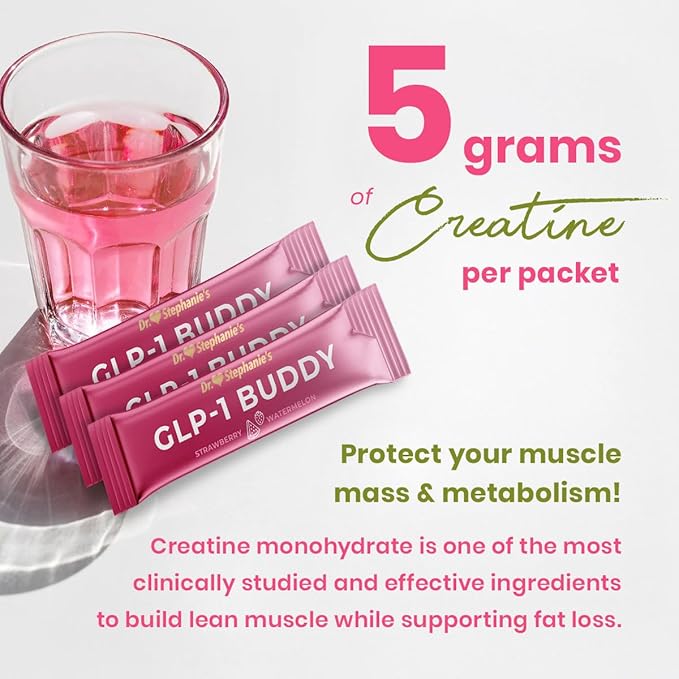 Dr. Stephanie's GLP-1 Buddy Pair with GLP-1 Boosters for Best Results - Digestive Support Preserve Lean Muscle Replenish Vitamins - Strawberry Watermelon Drink Mix