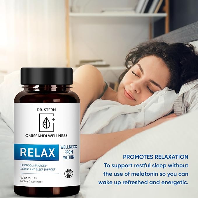 OMISSANDI-Wellness Relax Adrenal Support Supplement - Dr. Ian Stern Formulated - Manages Stress Promotes Deep Sleep Improves Mood-W/Holy Basil Zinc L-Theanine &amp More Vegan Made in USA - 60 Ca