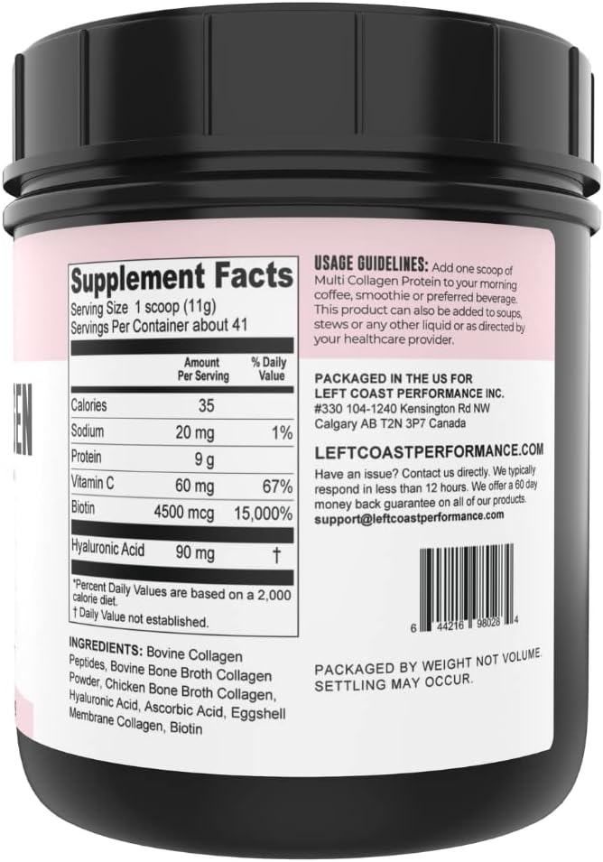 Left Coast Performance Pure Bone Broth and Multi Collagen Powder for Joint Hair Skin and Nails Support