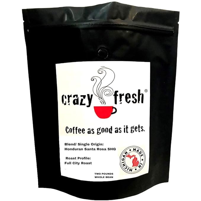 Crazy Fresh Whole Bean Coffee 2 lbs Honduran Santa Rosa Full City - Full City Roast (light med) Master Roasting Super Premium Coffees in Small Batches since 1911 Delivered Fresh