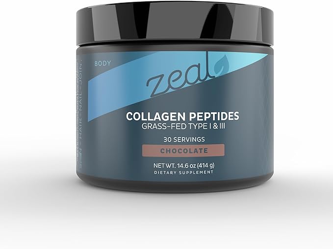 Zeal Naturals Hydrolyzed Collagen Peptides Powder 10g Protein | Grass-Fed Collagen for Women &amp Men | Essential Amino Acids | Hair Skin Nails Bone Health | 30 Servings Pure Chocolate