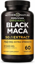 Black Maca Root 50:1 Extract 37500mg – 60 Capsules Organic Peruvian Maca Peruana Supplement for Men | High Potency Energy Mood &amp Performance Support | Vegan Non-GMO