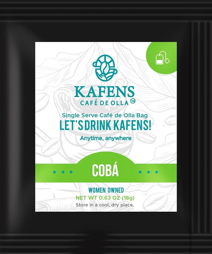 COBA: Cafe De Olla Tea Bag 100% Organic ingredients Colombian Medium Roast Ground Coffee Piloncillo (unprocessed cane sugar) and Ceylon cinnamon. Just add hot water. 10ct (Pack of 1) 6.4oz