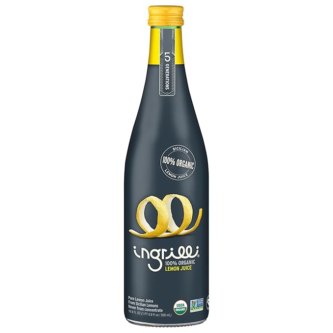 Ingrilli 100% Organic Lemon Juice 16.9 Fl Oz Glass Bottle (Pack of 3)