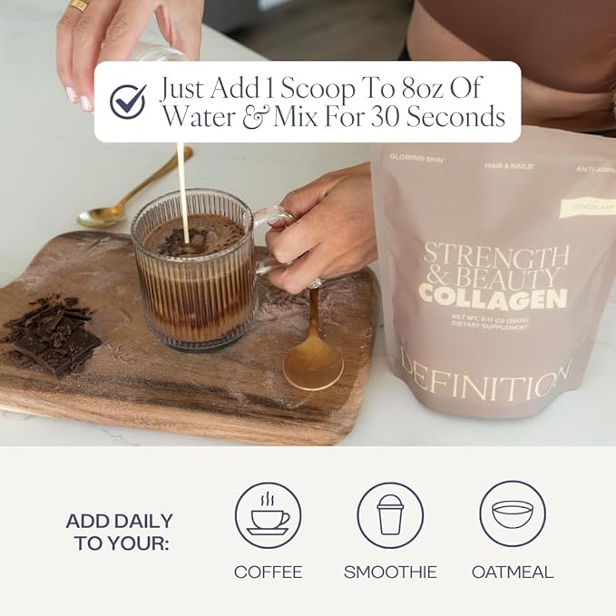 Collagen Powder for Women Beauty Blend with Vitamin C Biotin &amp Hyaluronic Acid Supports Hair Skin &amp Nails 20 Servings Grass-Fed Bovine Chocolate