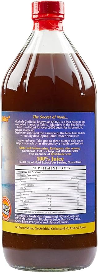 Tahiti Trader Original High Potency Noni Juice - Pure Noni Fruit Juice with Blueberry &amp Raspberry - Organic Antioxidant Superfood Supporting Energy &amp Body Health - (32oz 2 Pack)