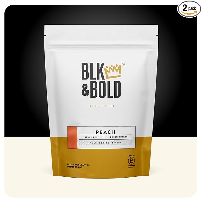 BLK &amp Bold Peach Loose Leaf Black Tea Naturally Sweet &amp Fruity Bright Full-Bodied Blend 3 oz (2 Pack)