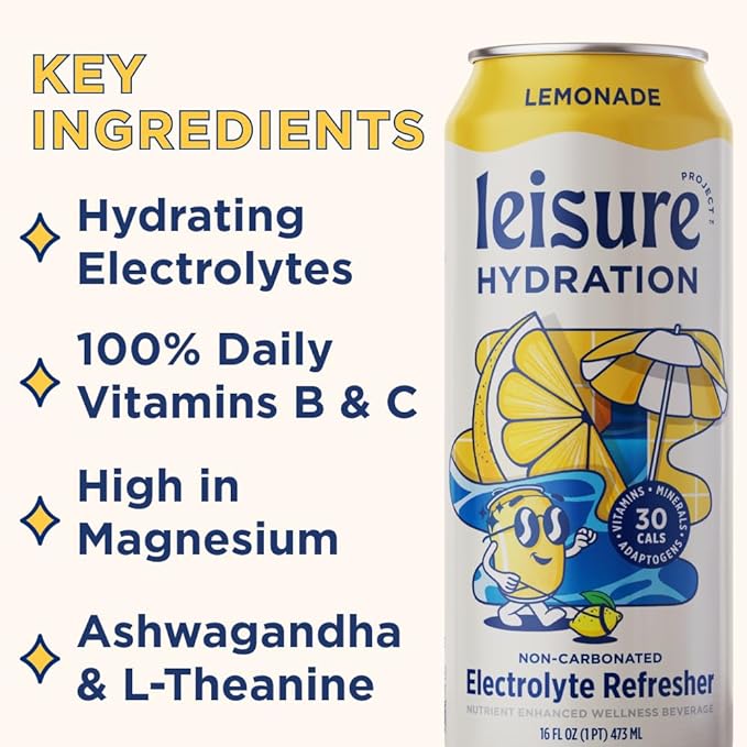 Leisure Hydration Non-Carbonated Electrolyte Refresher Variety Pack - Low Sugar Nutrient Enhanced Water Beverage - Get The Best Hydration Packed w/ Magnesium &amp Ashwagandha For Mood &amp Stress S