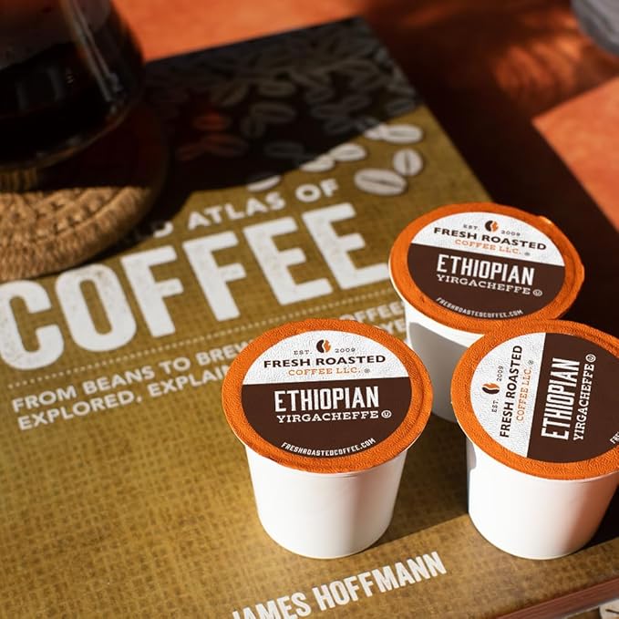 Fresh Roasted Coffee Ethiopian Yirgacheffe Kochere Medium Roast 96 Pods for K Cup Brewers