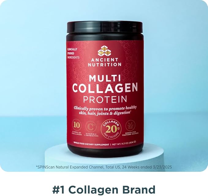 Ancient Nutrition Hydrolyzed Collagen Peptides Powder Unflavored Multi Collagen Powder Packets for Women and Men with Vitamin C 24 Servings Supports Skin and Nails Gut Health