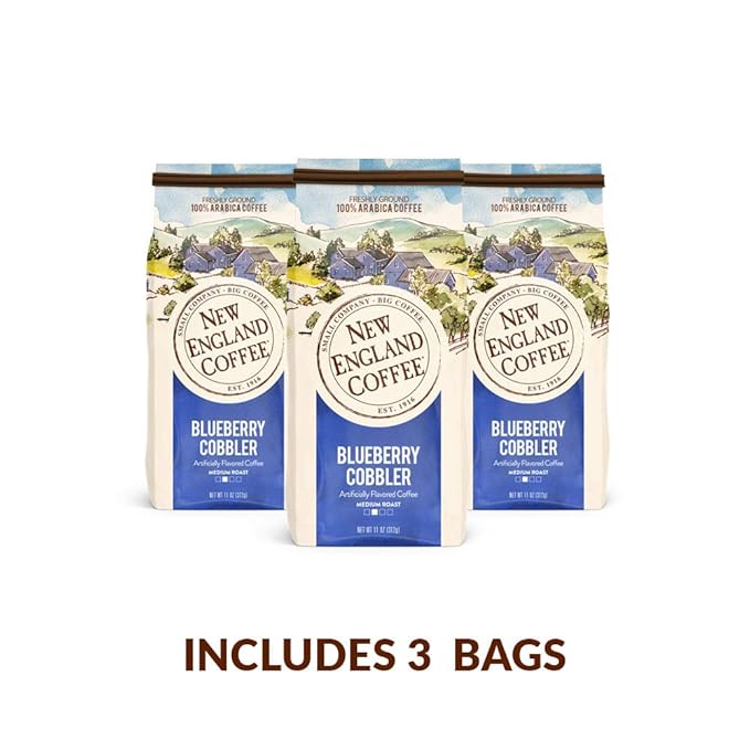 New England Coffee Ground Coffee Blueberry Cobbler Medium Roast 11oz Bag (Pack of 3)