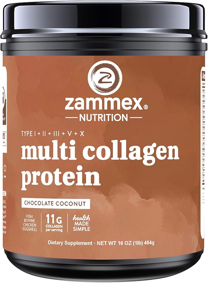 Zammex Multi Collagen Protein Powder Type I &amp III &amp V &amp X Hydrolyzed Collagen Peptides for Women &amp Men Supports Hair and Skin Gut Health 41 Servings Chocolate