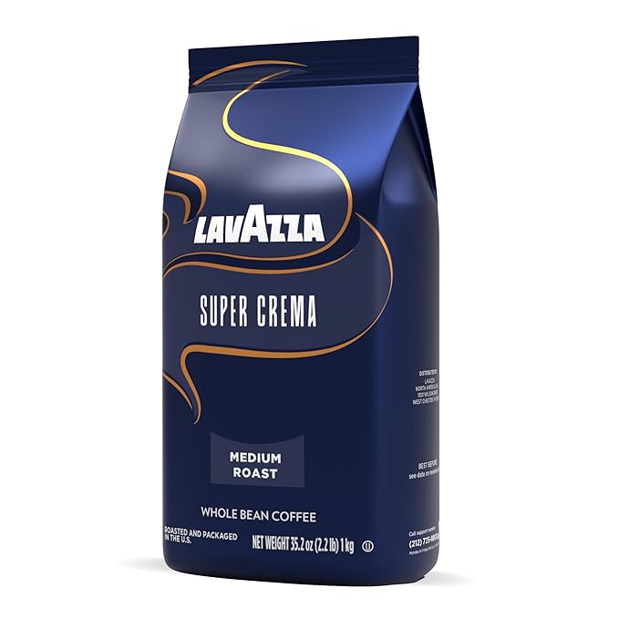 Lavazza Super Crema Whole Bean Coffee Medium Espresso Roast Arabica and Robusta Blend 2.2 lb Bag Package May Vary (Pack of 1)