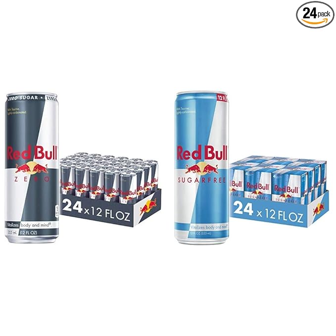 Red Bull Energy Drink Zero Sugar (24 Pack) and Red Bull Sugar Free Energy Drink (24 Pack)