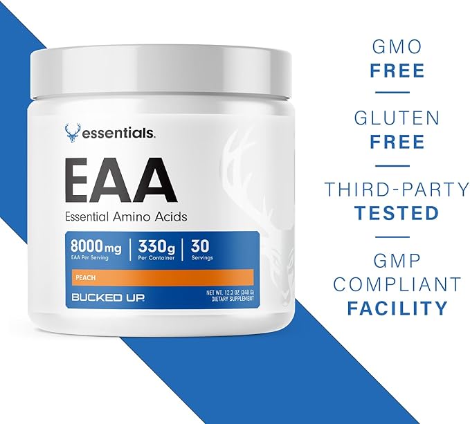 Bucked Up Essential Amino Acids - EAA Powder - Easy Mix Non Clumping Formula - for Pre/Intra Workout - Peach Flavor - 30 Servings - 11.6 oz