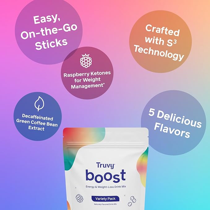 Truvy Boost Drink Variety Pack | 30 Stick Packs | Long-Lasting Energy Drink Mix with S³ Technology | Clean Focus and Vitality Support | Supports Clarity Endurance and Metabolism